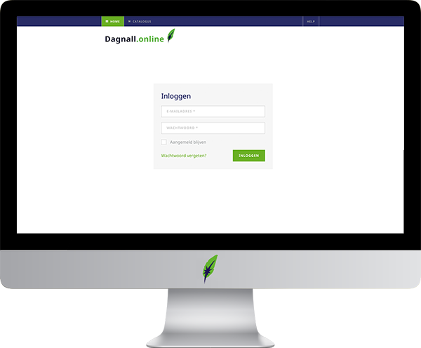 Face-to-face en online - voor het hoogste rendement Computerscherm screenshot inlogpagina Dagnall.online Springest-based platform voor online taallessen - in kleur op transparante achtergrond - 600 * 496 pixels